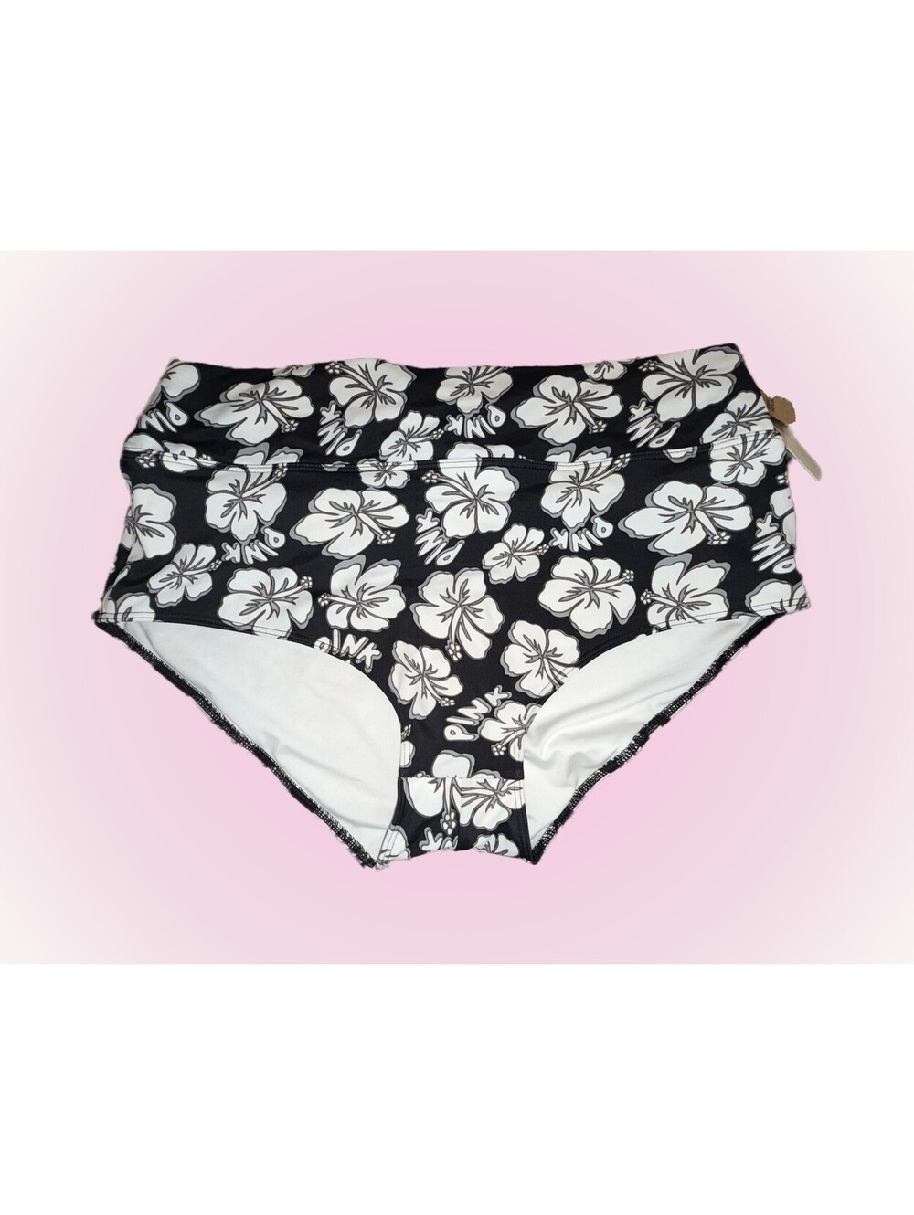 Victoria’s Secret PINK XXL Black White Hibiscus Floral High Waist Bikini Bottom